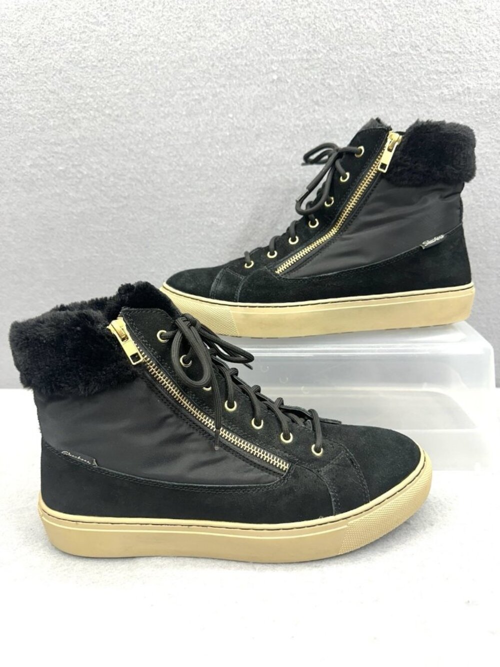 Skechers High Top Sneakers Womens 10 Black Waterproof Winter Boots Memory Foam